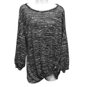 Paradox Womens Black White Space Dye Twist‎ Front Knot Hem Knit Top Relaxed Fit